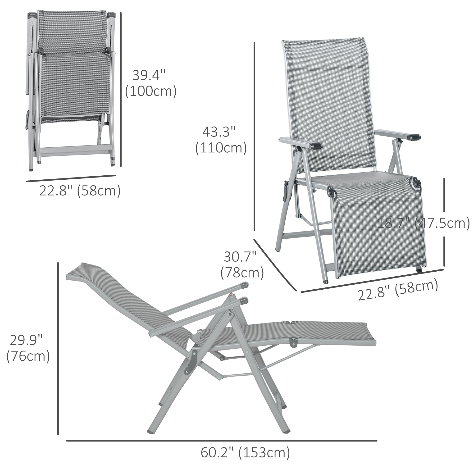 Outsunny Portable Lounge Chair: Foldable with Adjustable Backrest and Footrest, Gray Hue for Outdoor Relaxation 
