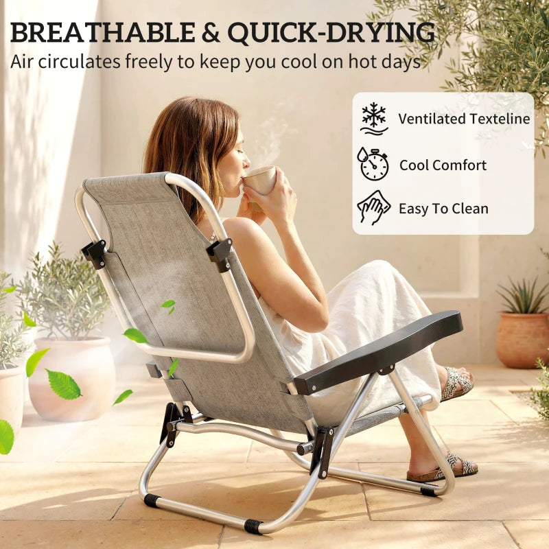 Folding Beach Chair Set of 2, Reclining Backpack Beach Camping Chairs with 4-Position Adjustable Backrest