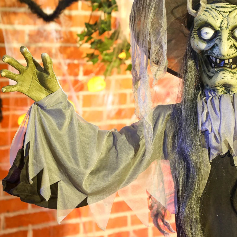 Outsunny Standing Animated Witch – Voice-Activated, Spinning Head & Flashing Eyes, Indoor Halloween Prop 