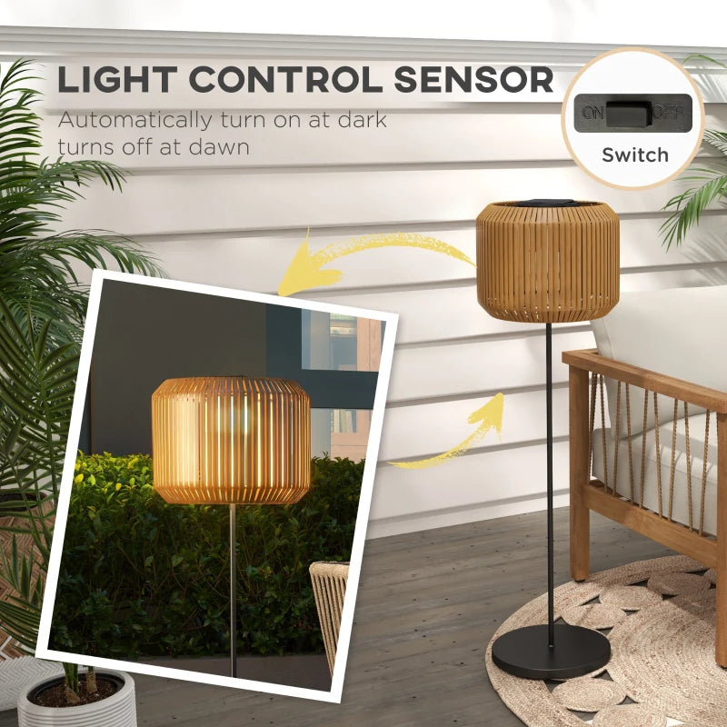 Wicker Outdoor Floor Lamp, Cordless Solar Lantern with Auto On/Off LED Lights, IP44 for Patio, Porch, Pathway, Yellow