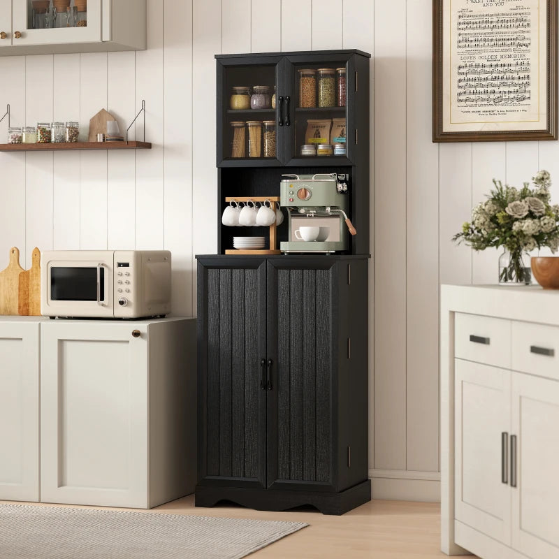 71" Kitchen Pantry Cabinet, Freestanding Kitchen Hutch with 8 Door Shelves, Adjustable Shelf and Acrylic Doors, Black