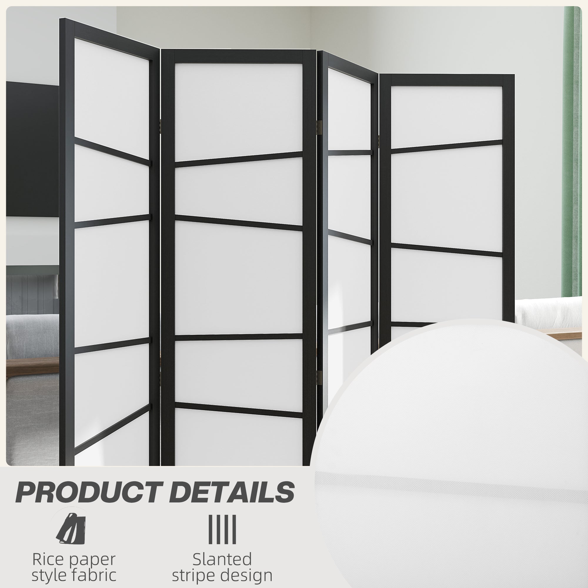 HOMCOM 5.6ft Folding Room Divider, 4 Panel Wall Partition with Wood Frame for Bedroom, Home Office, White 