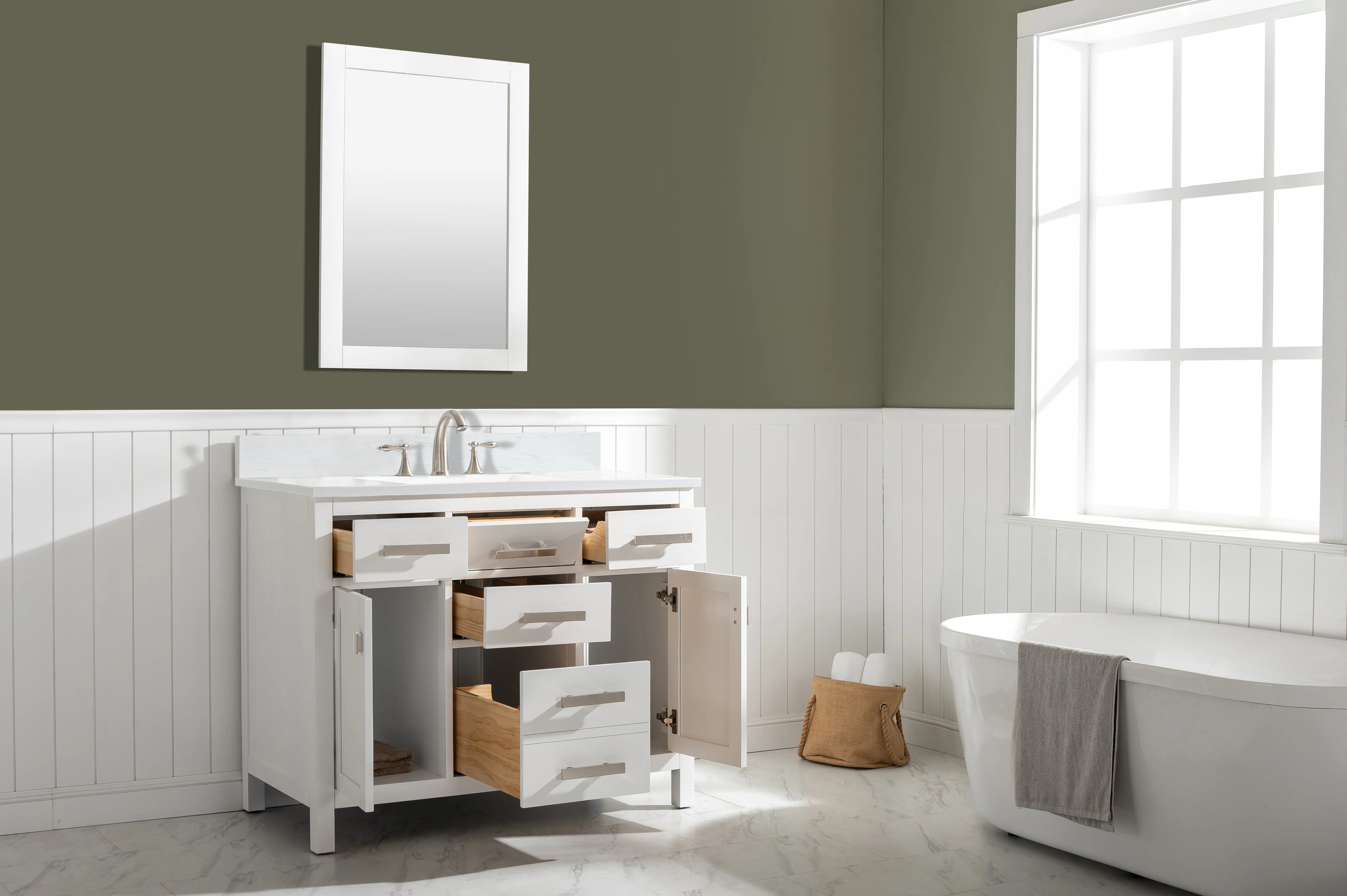 Valentino 42" Single Sink Vanity with White Quartz Top