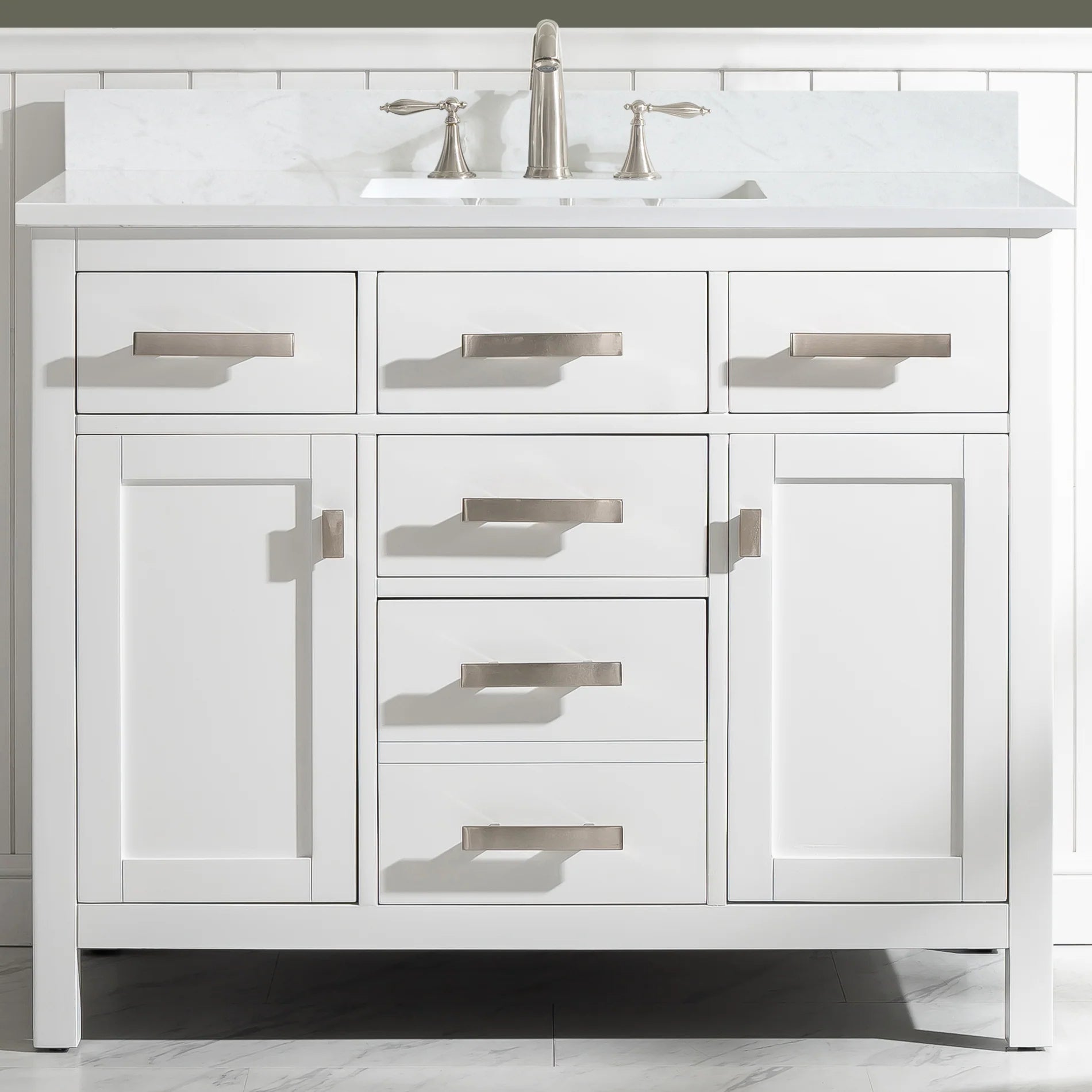 Valentino 42" Single Sink Vanity with White Quartz Top