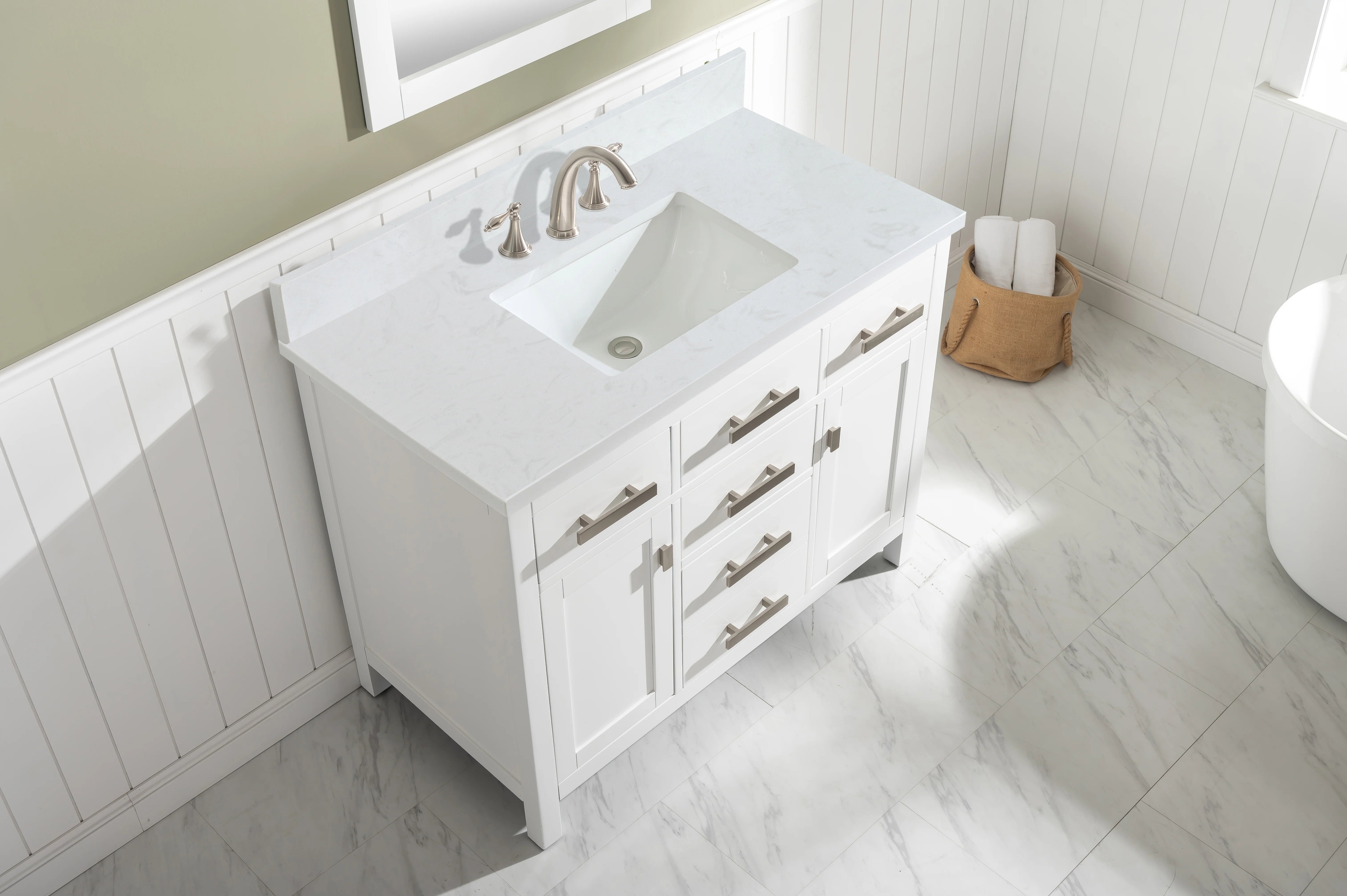 Valentino 42" Single Sink Vanity with White Quartz Top