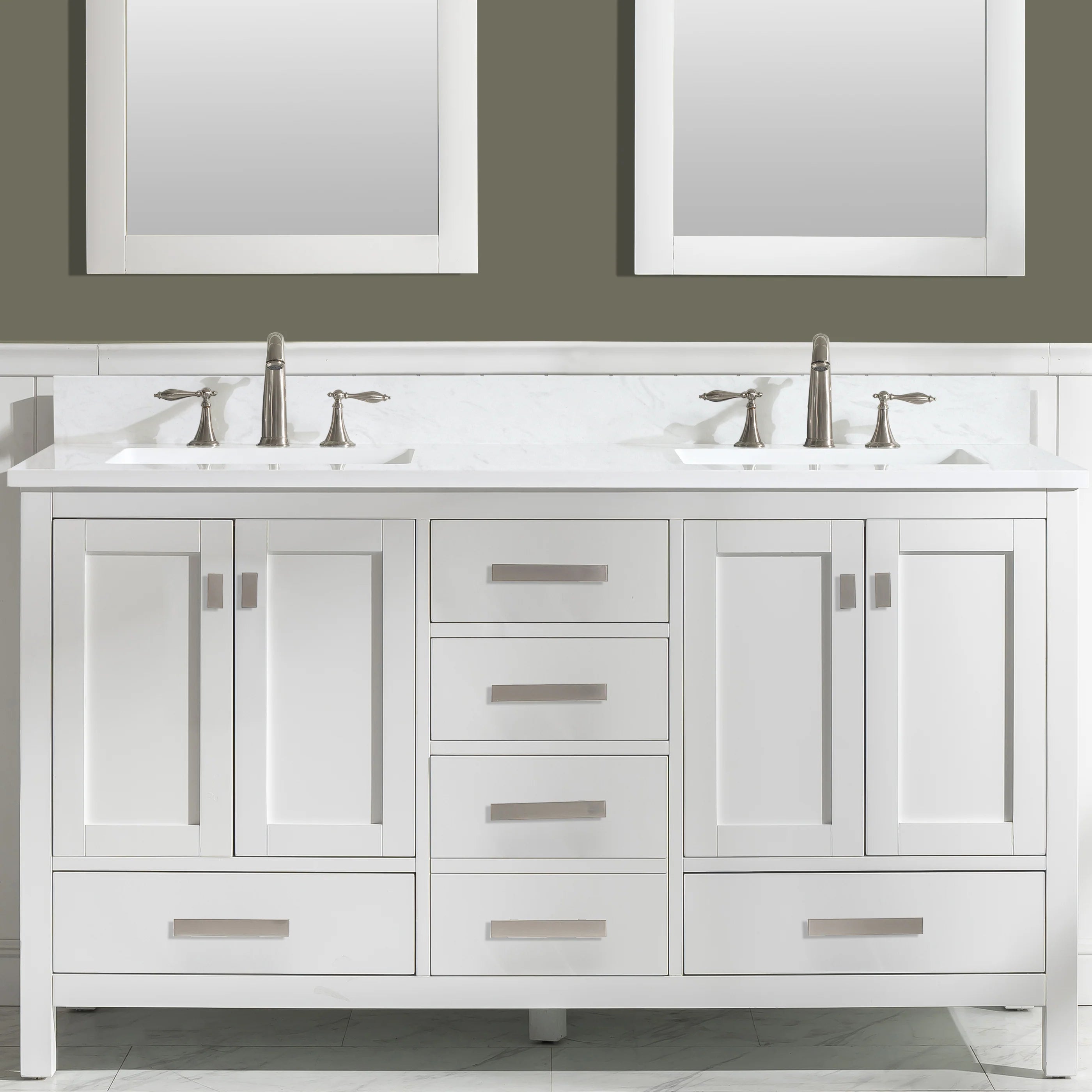 Valentino 60" Double Sink Vanity with White Quartz Top