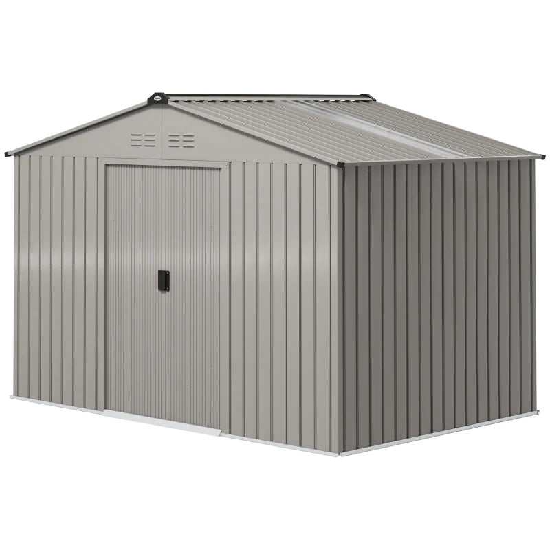 9.1' x 6.4' x 6.3' Garden Storage Shed w/ Foundation Kit Metal Tool Storage House w/ Double Doors Grey