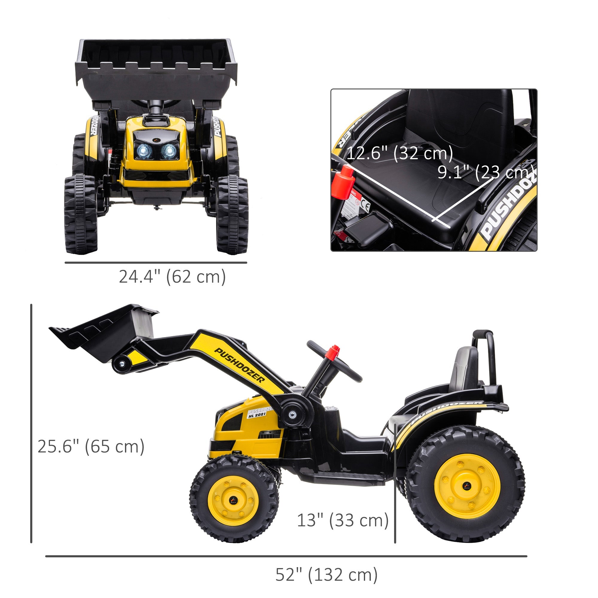 Aosom 6V Kids Digger Ride On Excavator Battery Powered Construction Tractor Music Headlight Yellow 