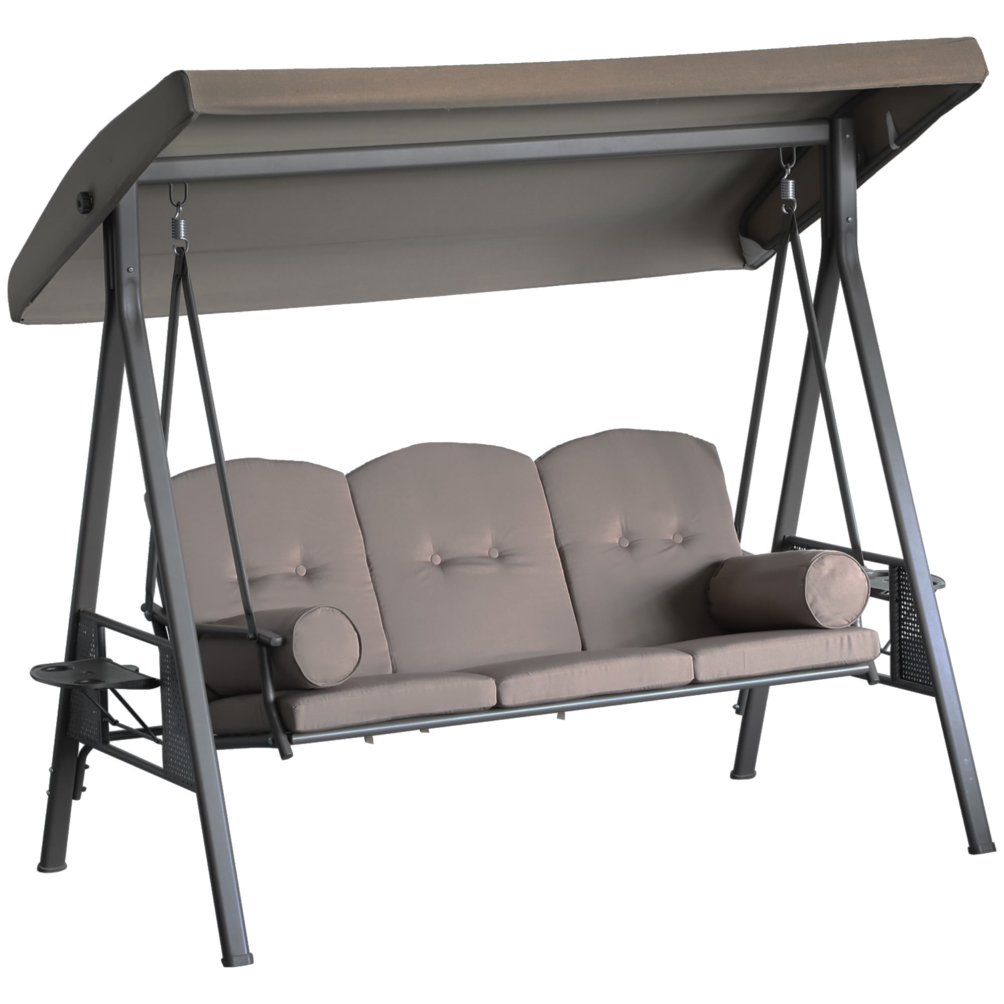 Outsunny 3-Person Porch Swing Chair Heavy Duty Outdoor Lounge Hammock with Cushioned Seat and Tilt Canopy Brown 