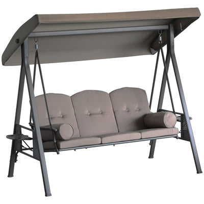 Outsunny 3-Person Porch Swing Chair Heavy Duty Outdoor Lounge Hammock with Cushioned Seat and Tilt Canopy Brown 