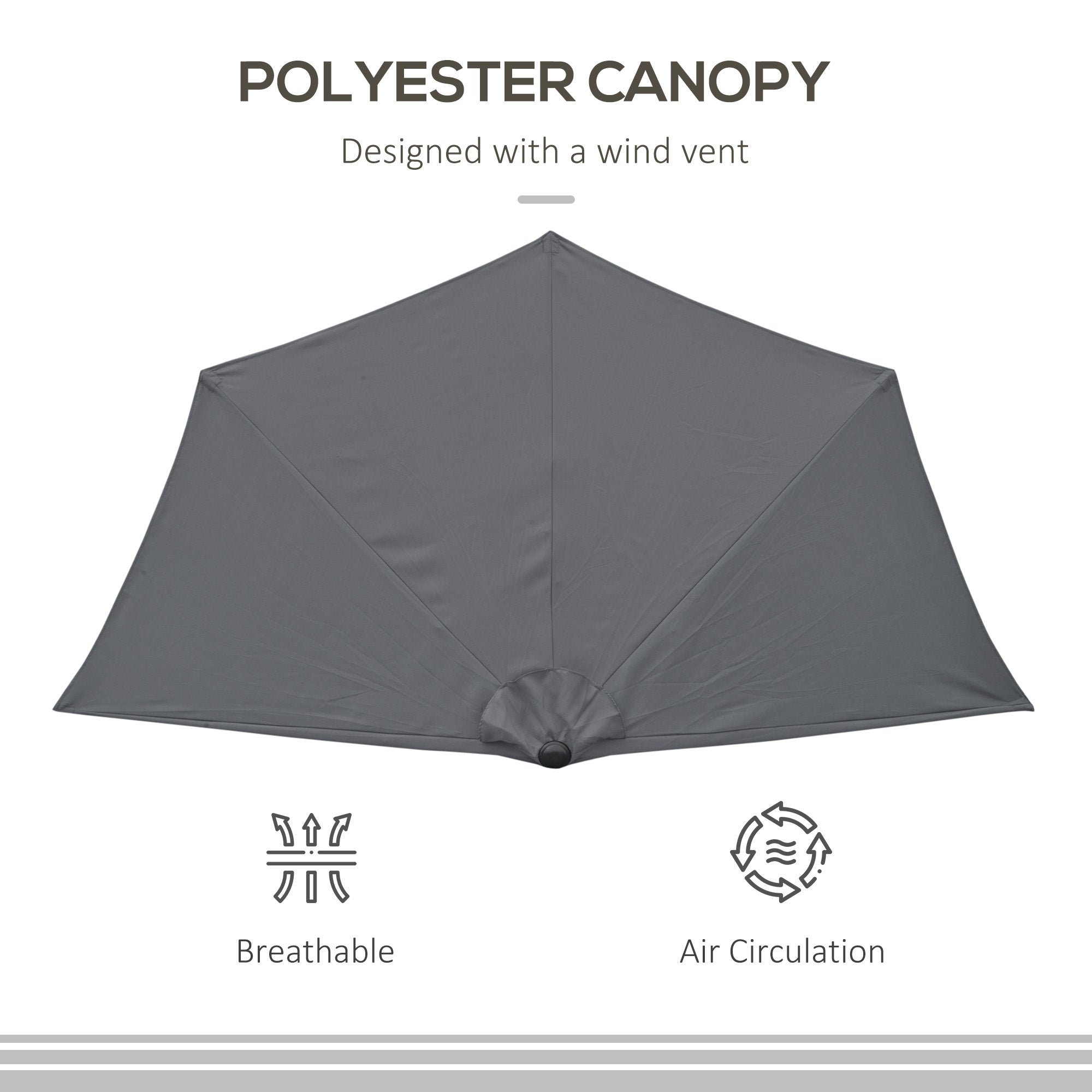 Outsunny Patio Parasol: 9.8ft Semi Round Garden Balcony Crank Handle Grey 
