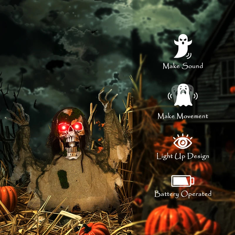 Outsunny Animated Skeleton – LED Eyes, Battery Operated Halloween Animatronic Decoration 
