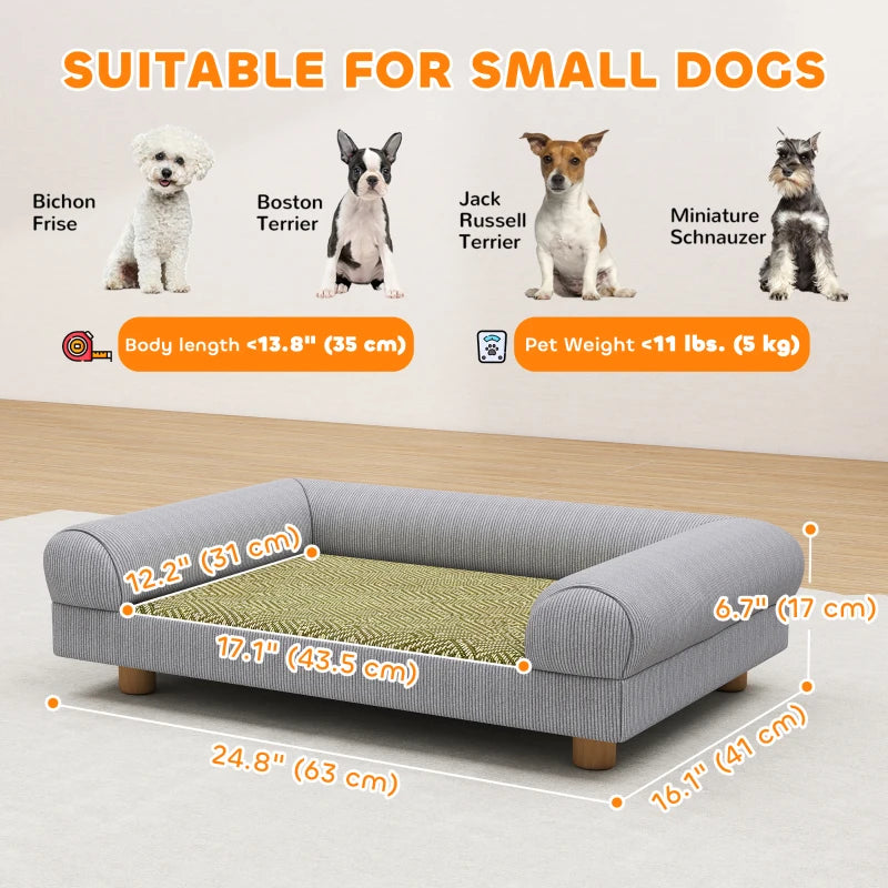 Pet Sofa, Dog Couch Bed for Small Dogs, Elevated Pet Sofa with Solid Feet for Indoor Kittens, Grey