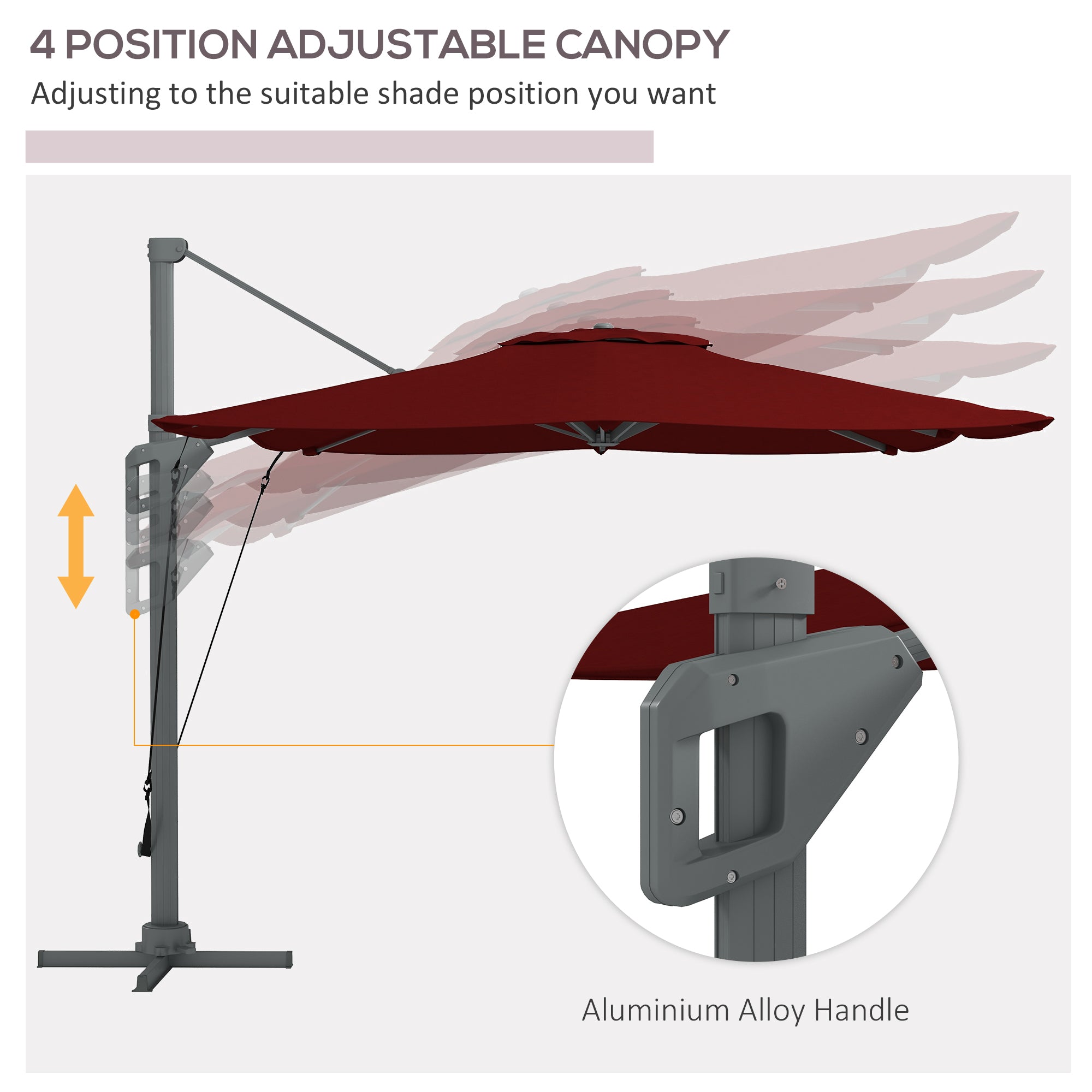 Outsunny 13 FT Red Cantilever Umbrella Aluminum Offset Outdoor Umbrella with 360° Rotation & Tilt 
