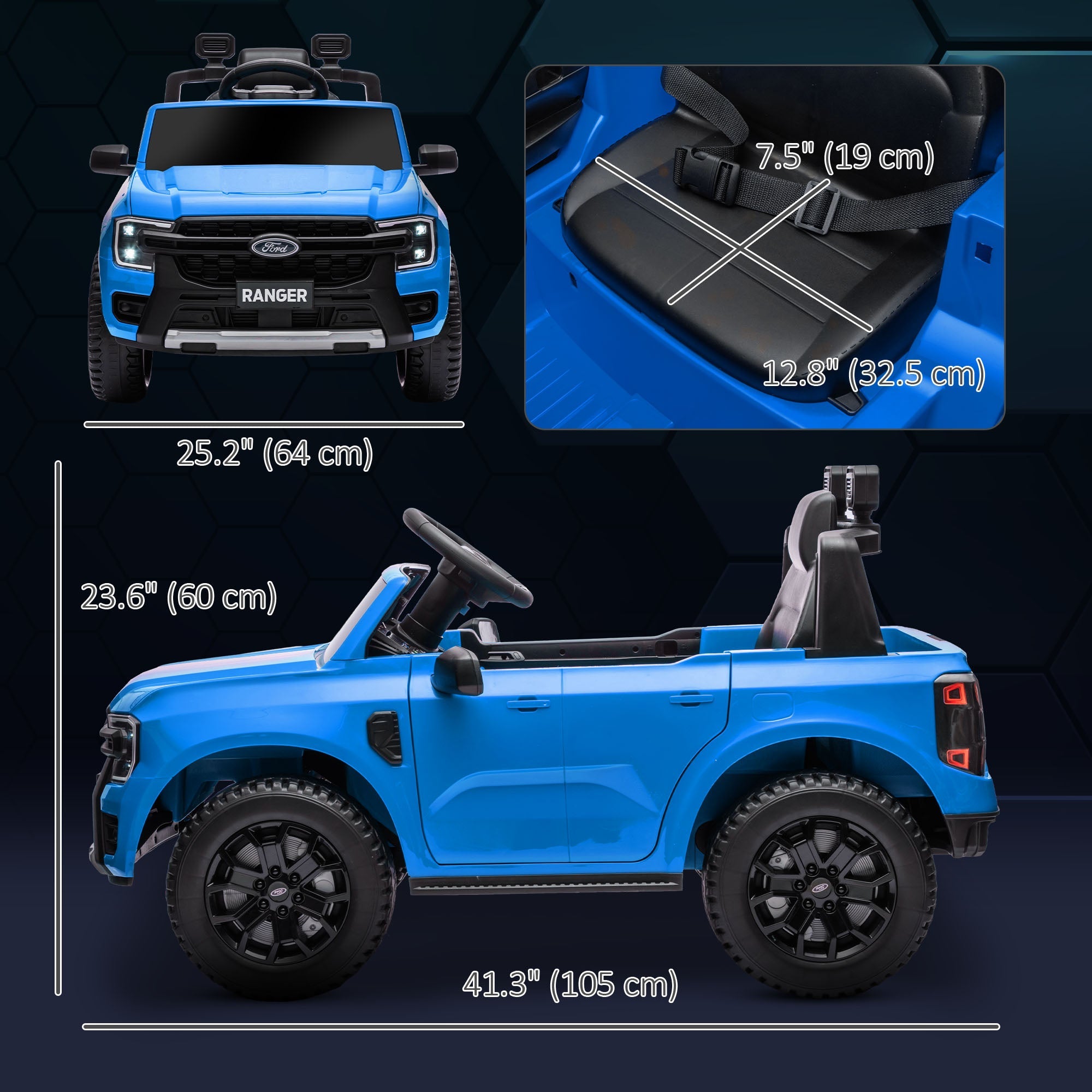 Qaba Ford Ranger Licensed 12V Ride on Car Battery Powered Kids Truck w/ Rear Storage Remote, Spring Suspension, Blue 