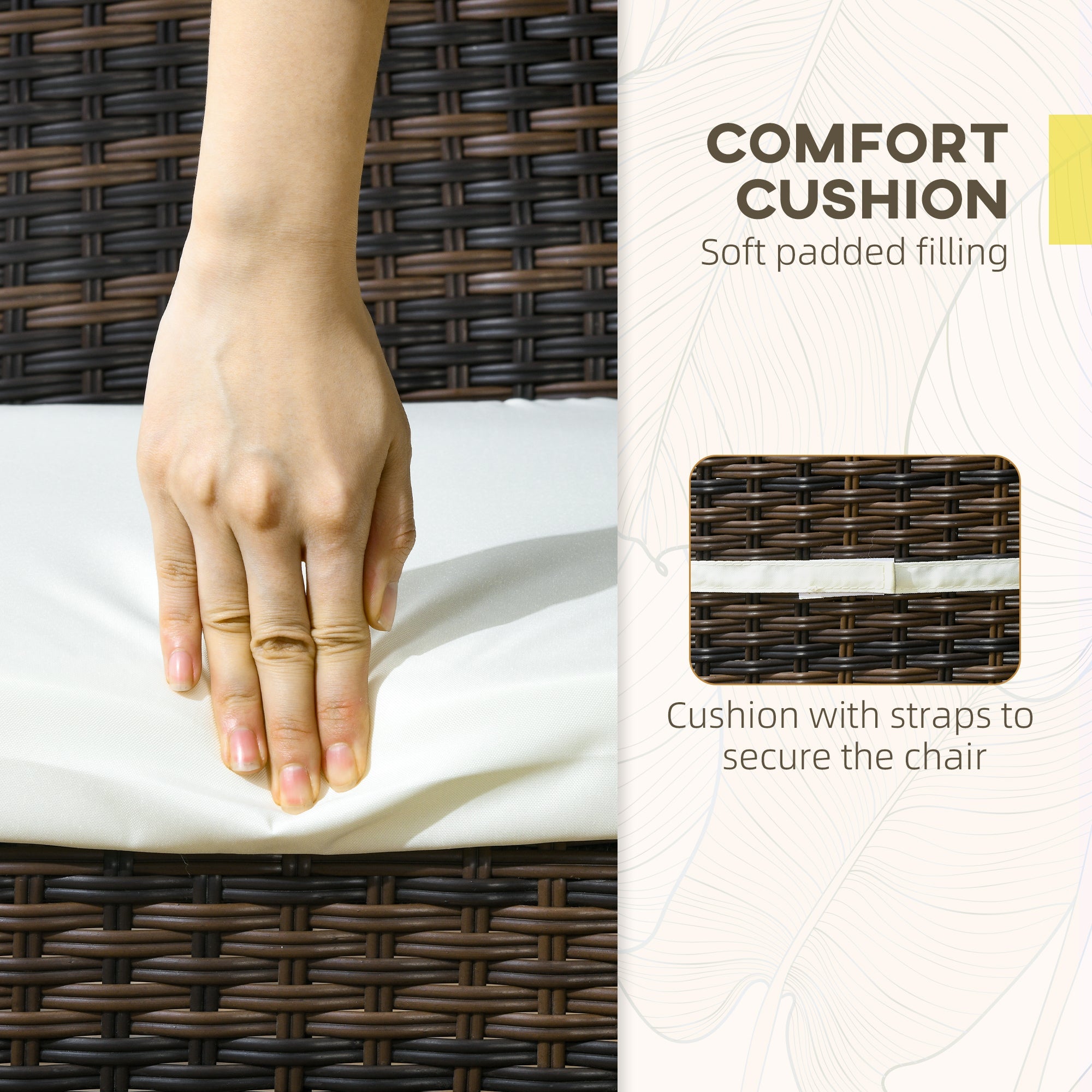 Outsunny Outdoor Rattan Dining Chairs Cushioned Patio Wicker Backrest Brown 