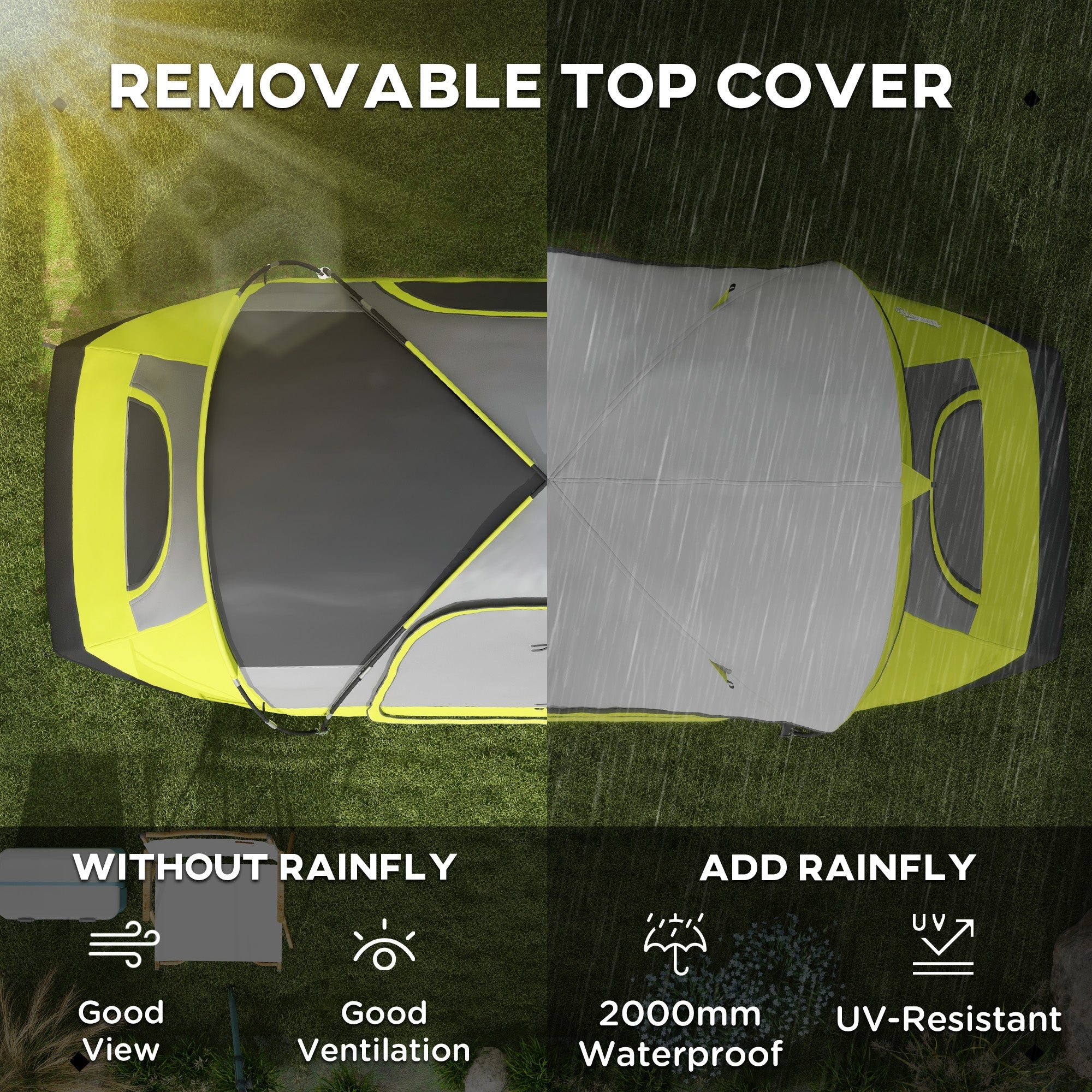 Outsunny Camping Tent for 6-8 Man with 2000mm Waterproof Rainfly and Carry Bag for Fishing Hiking Festival, Green 