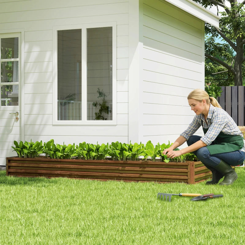 L-Shaped Raised Garden Bed, 82" x 109" x 12" Galvanized Steel Planter Box with Multi-reinforced Rods for Vegetables, Flowers and Herbs, Dark Brown Wood Effect