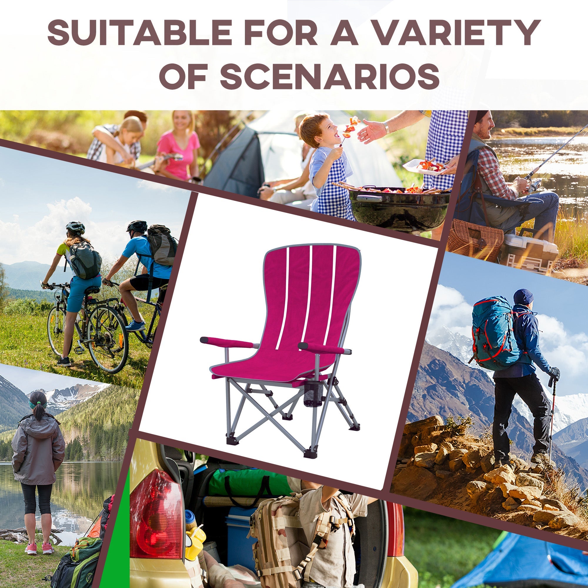Outsunny Portable Folding Chair for Camping, Compact Beach Chair with Storage Pocket & Cup Holder for Picnic, Hiking 
