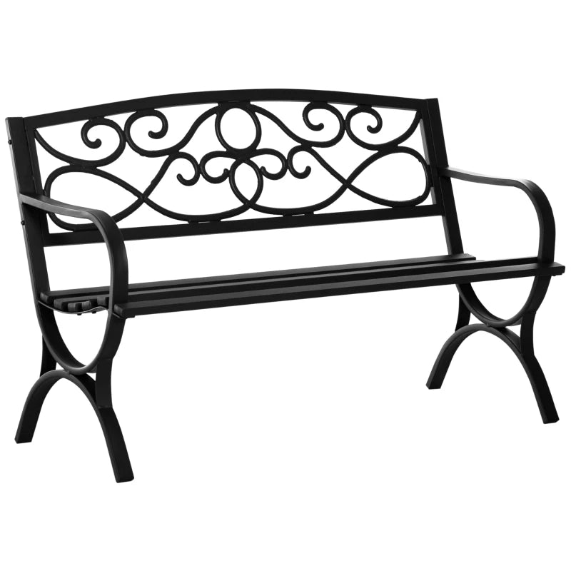 50" 2-Seater Outdoor Garden Bench Antique Loveseat with Armrest for Yard, Lawn, Porch, Patio, Steel/ Black