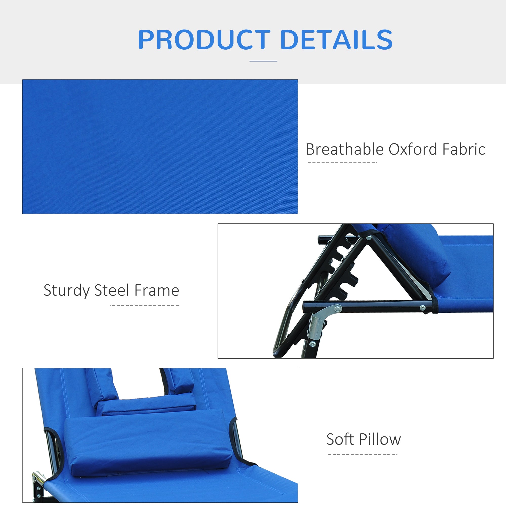 Outsunny Sun Lounger with Reading Hole Adjustable Garden Outdoor Reclining Chair Folding Camping Beach Bed Blue 