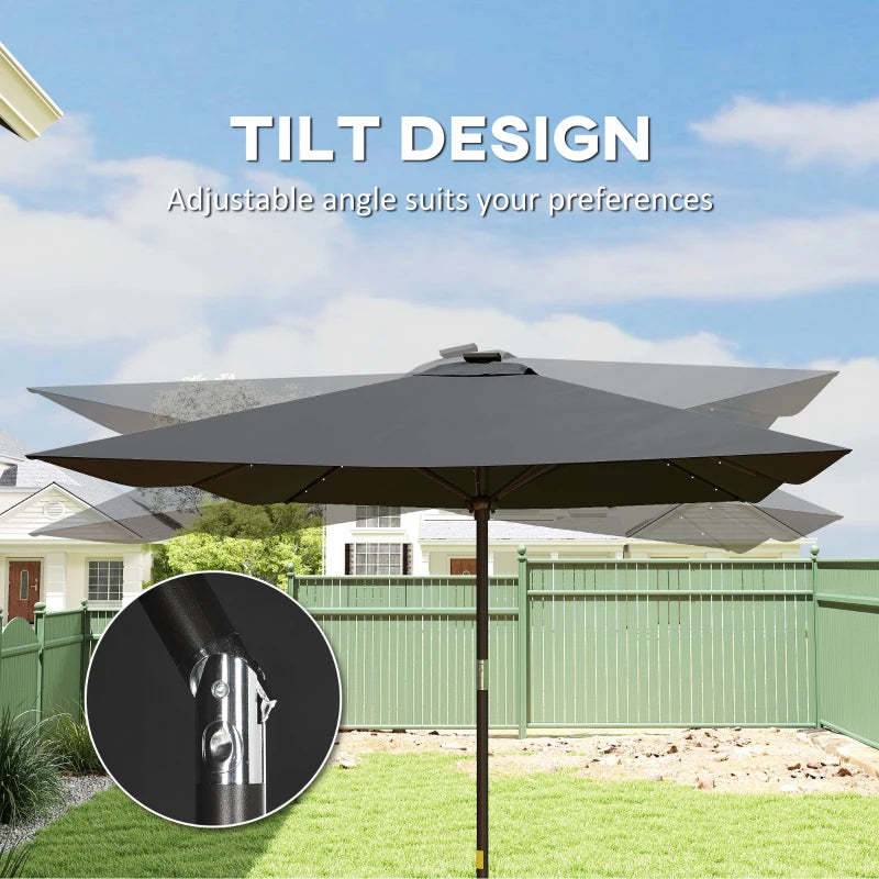 6.5x10ft Patio Umbrella, Rectangle Tilt Outdoor Market Parasol with LEDs, Black
