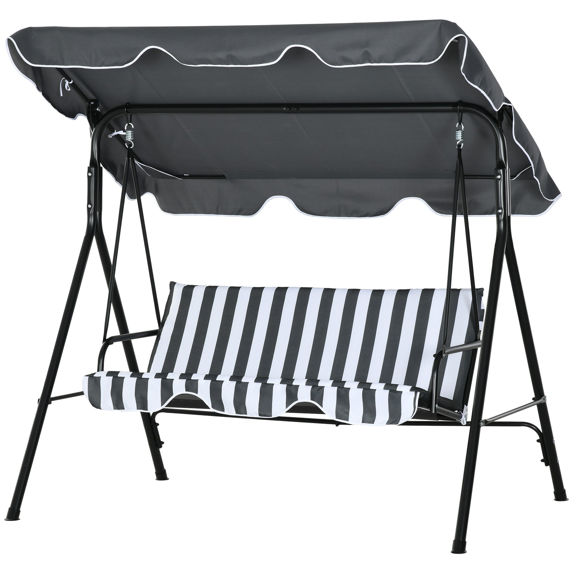 Outsunny 3-Seater Outdoor Porch Swing with Adjustable Canopy Shade: Patio Swing Chair for Garden Poolside Backyard Grey and White 
