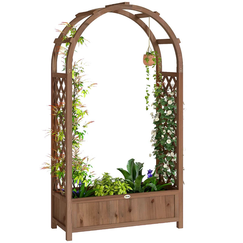 Raised Garden Bed with Arch Trellis, Freestanding Garden Planter Box, Outdoor Planter Container, Dark Brown Wood Effect
