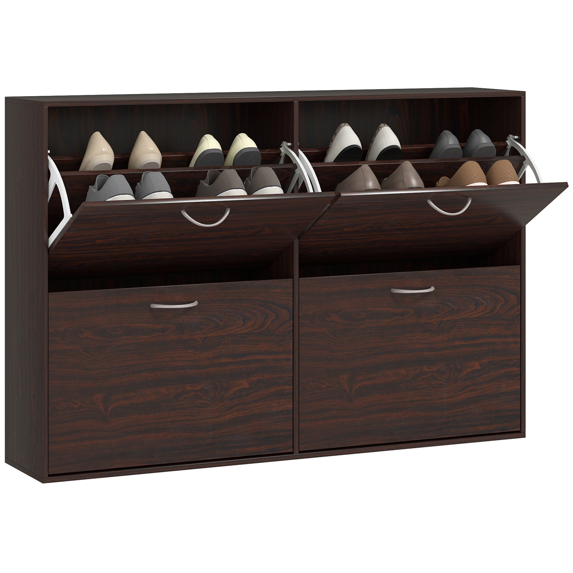 HOMCOM Wooden Shoe Storage Cabinet with 4 Flip Down Drawers, Entryway Shoe Shelf Organizer in Rich Brown 