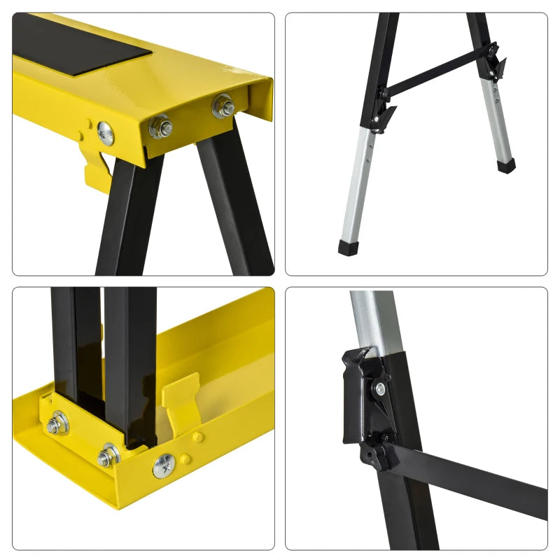 Saw Horse Twin Pack Folding Workbench Adjustable Metal Trestle Stands Yellow