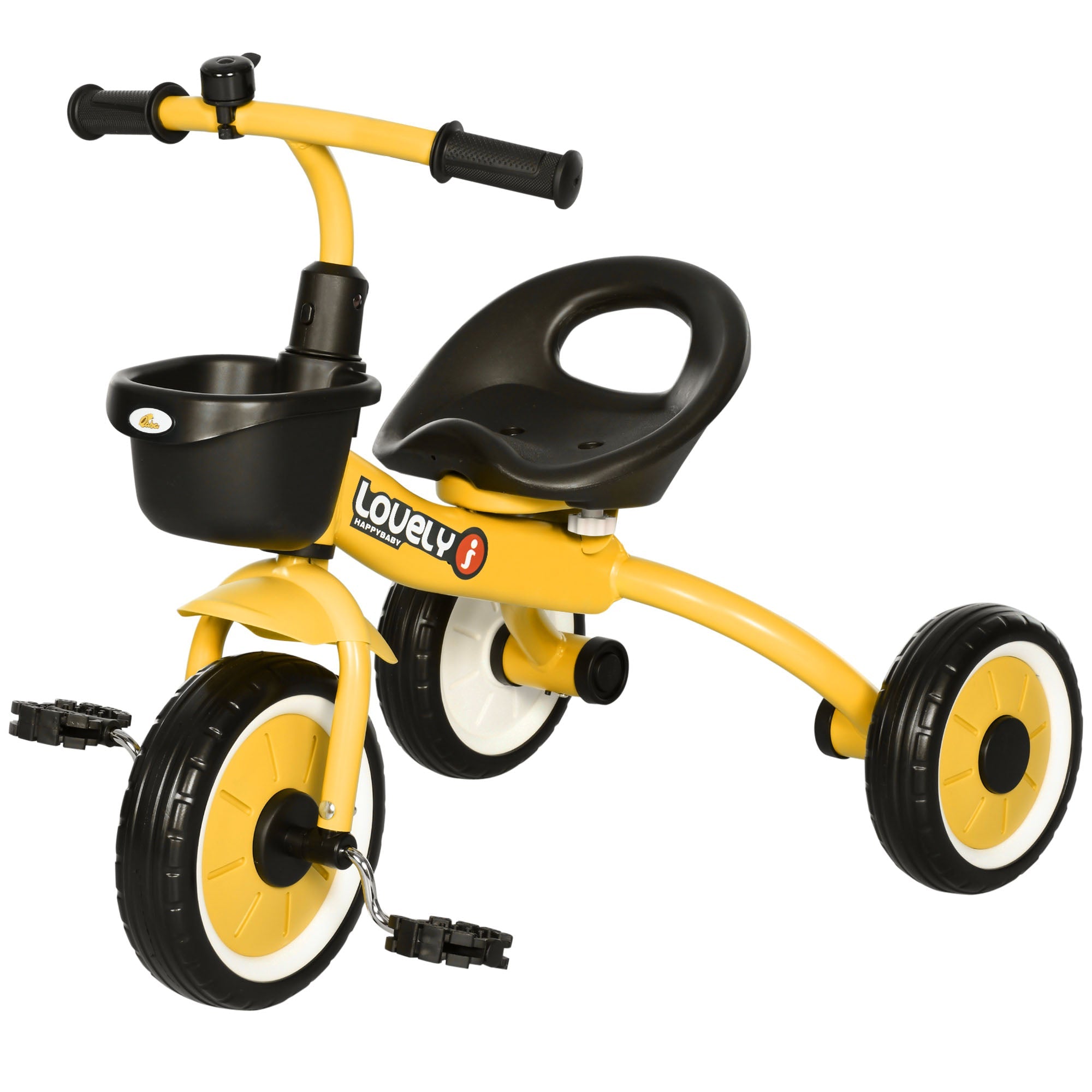 Qaba Pedal Power: Adjustable Toddler Tricycle with Basket, Bell, 2-5 Years, Yellow for Girls and Boys 