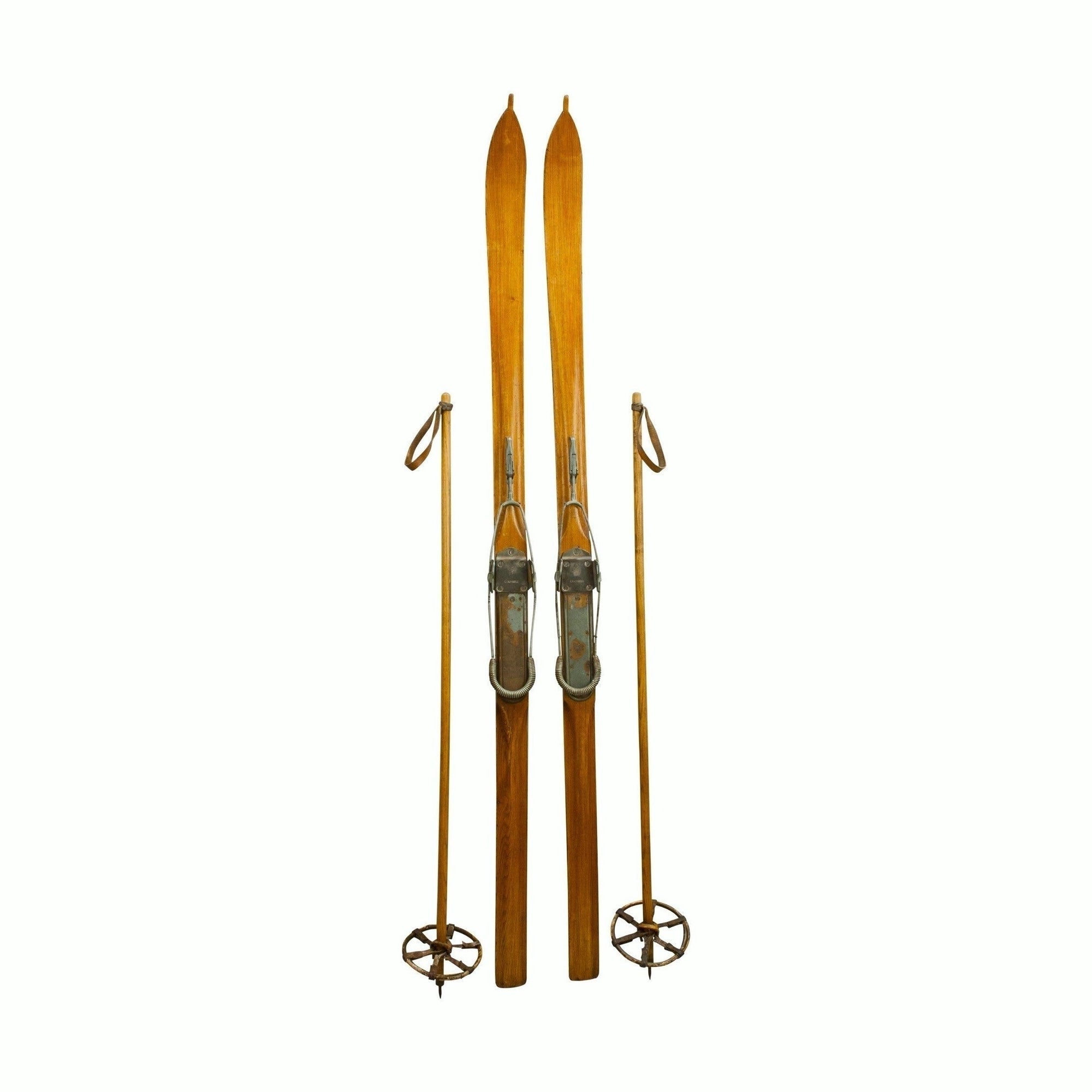 Antique Skis With Poles, Adult size 