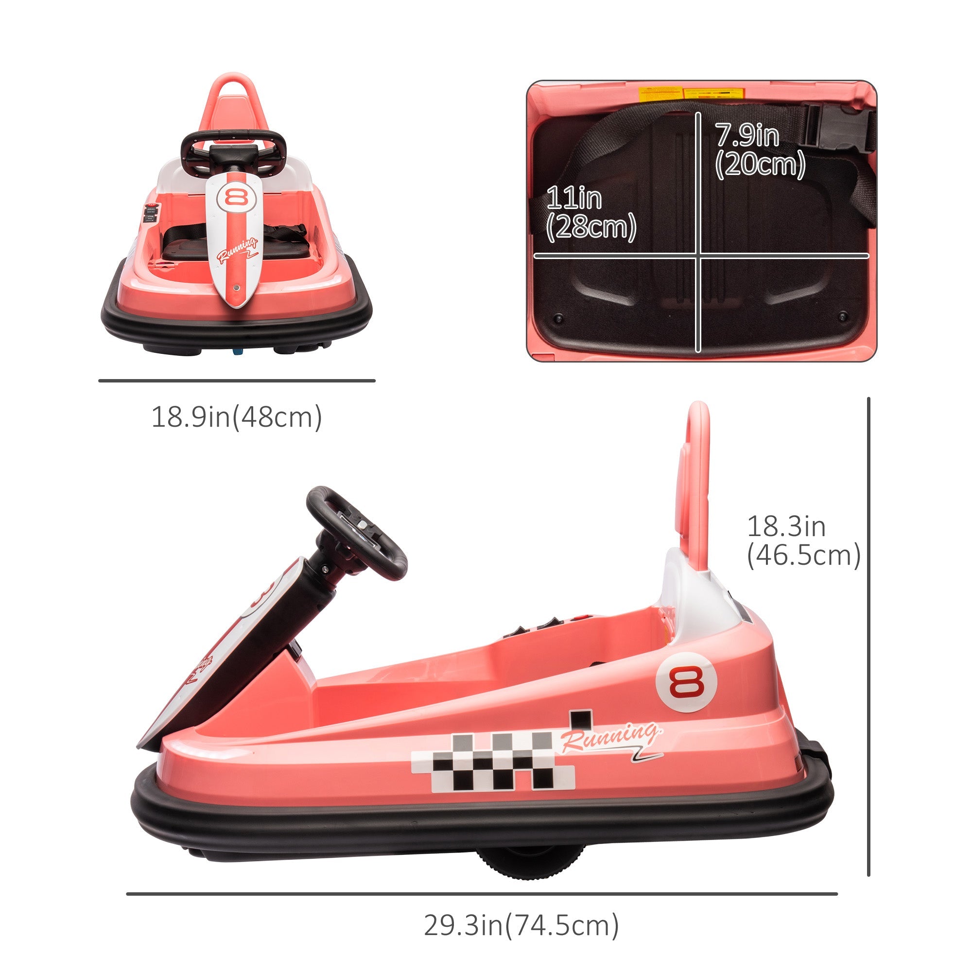 Aosom Kids Bumper Car, 6V 360° Rotation Electric Ride on Car, Twin Motors Battery Powered Toy, Horn and Lights, Safety Belt - Pink 
