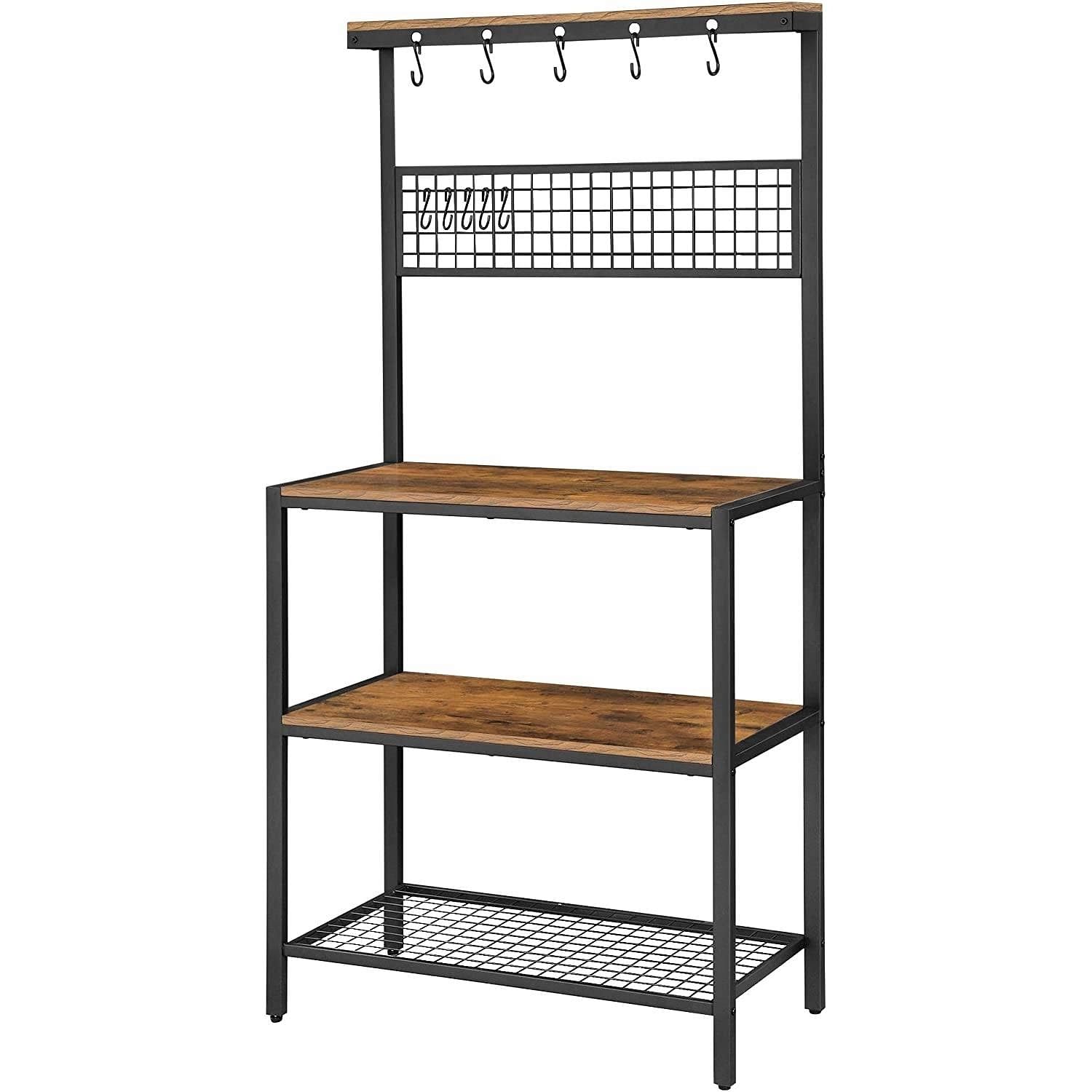 3-Shelf Black Metal Rustic Brown Wood Kitchen Baker's Rack Microwave Stand - Free Shipping 