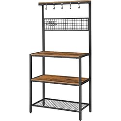 3-Shelf Black Metal Rustic Brown Wood Kitchen Baker's Rack Microwave Stand - Free Shipping 