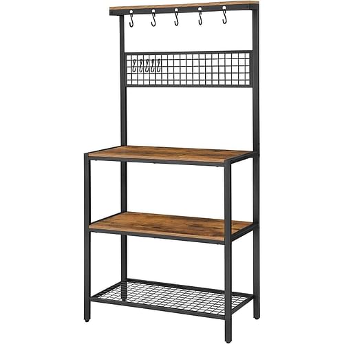 3-Shelf Black Metal Rustic Brown Wood Kitchen Baker's Rack Microwave Stand - Free Shipping 