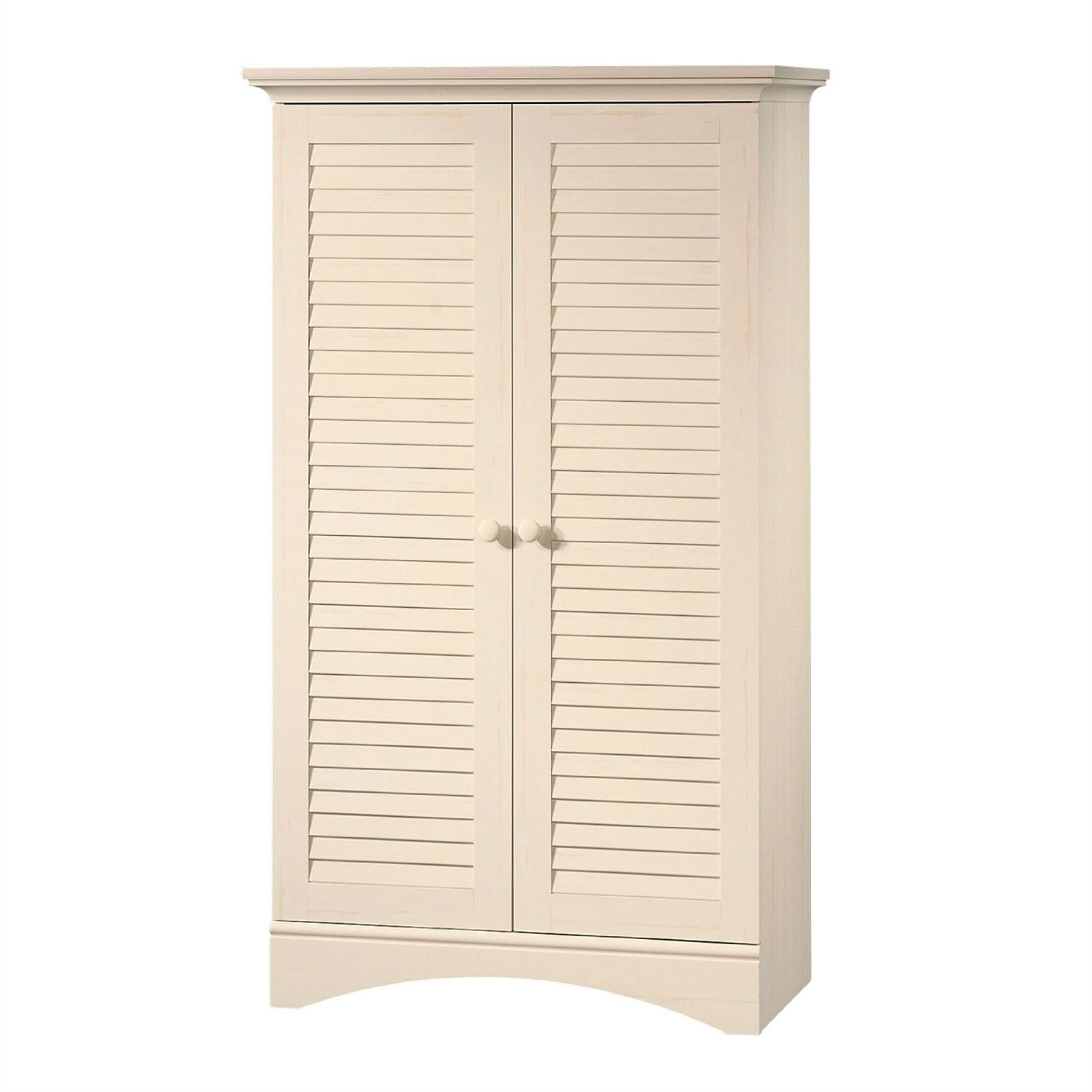 Antique White Finish Wardrobe Armoire Storage Cabinet with Louver Doors - Free Shipping 