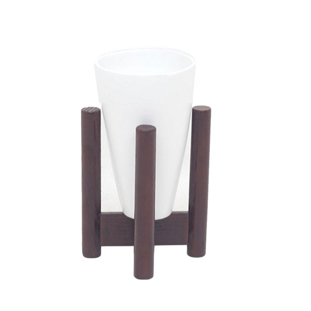 Vase - White Bamboo Mid-Century Tabletop Planter On Wood Stand 