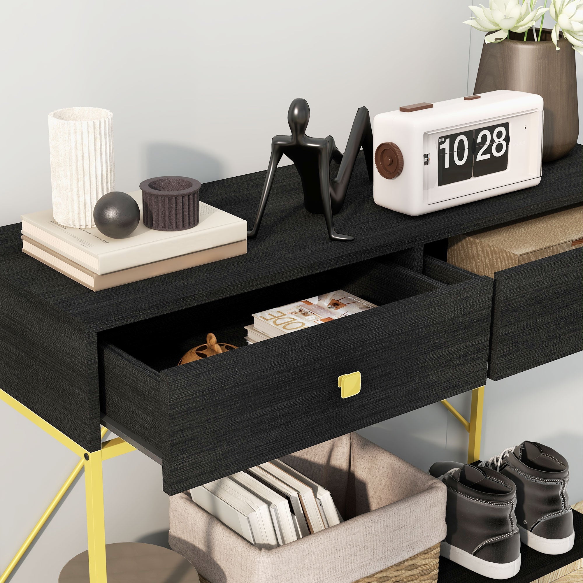 HOMCOM Hallway Console Table Entryway 2 Drawers Storage Shelf Living Room Bedroom Black 