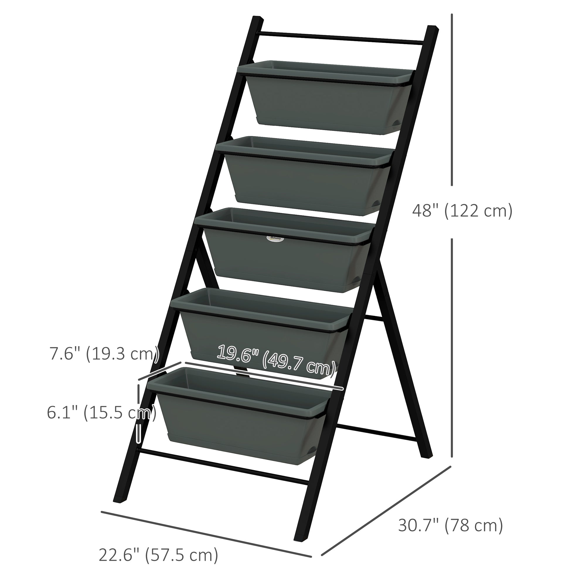 Outsunny 5-Tier Vertical Garden Planter Outdoor Plant Stand with 5 Container Boxes for Vegetables Flowers Grey 