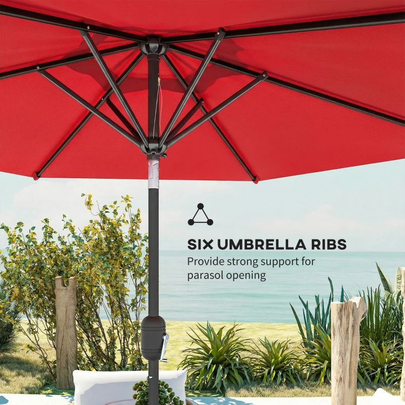 Patio Sun Umbrella, Outdoor Parasol with 6 Ribs, Wine Red