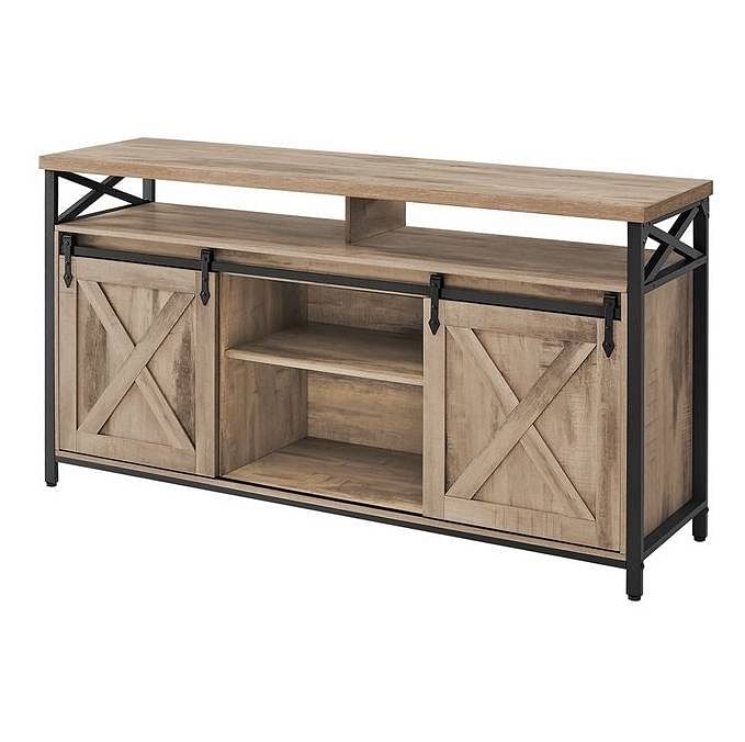 Modern Farmhouse TV Stand with Sliding Barn Doors for TV up to 65-inch - Free Shipping