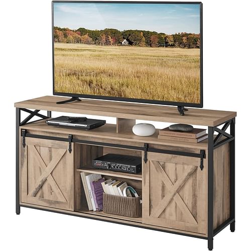 Modern Farmhouse TV Stand with Sliding Barn Doors for TV up to 65-inch - Free Shipping 