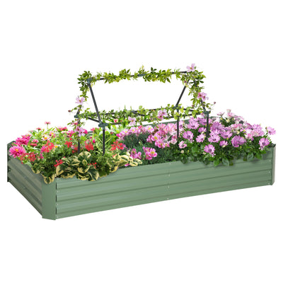 Outsunny 6' x 3' x 1' Raised Garden Bed with 2 Trellis Tomato Cages, Steel Frame Elevated Planter Box, Light Green 
