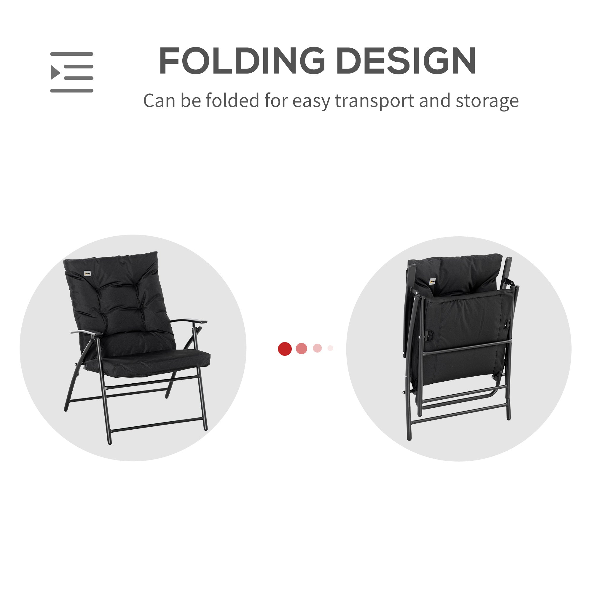 Outsunny Foldable Lounge Chair Fabric Upholstered Recliner Black Outdoor Lounger with Armrest Metal Frame Camping Beach Chair 