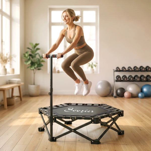 42-Inch Foldable Mini Fitness Trampoline with Adjustable Handlebar – 400 lb Capacity