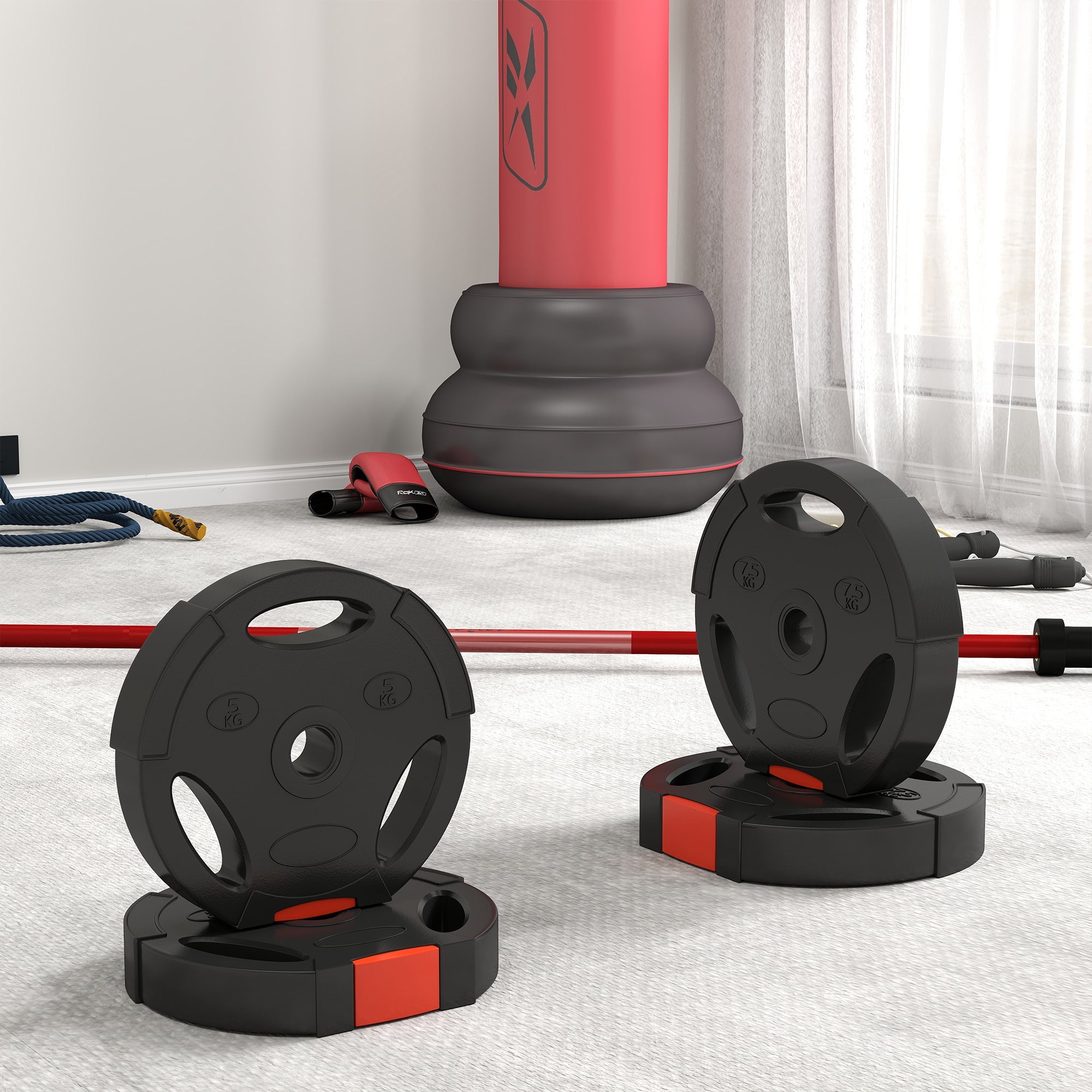 Soozier 1-Inch Weight Plates, Barbell Weights Set for Weightlifting and Strength Training, 2 x 17lbs + 2 x 11lbs 