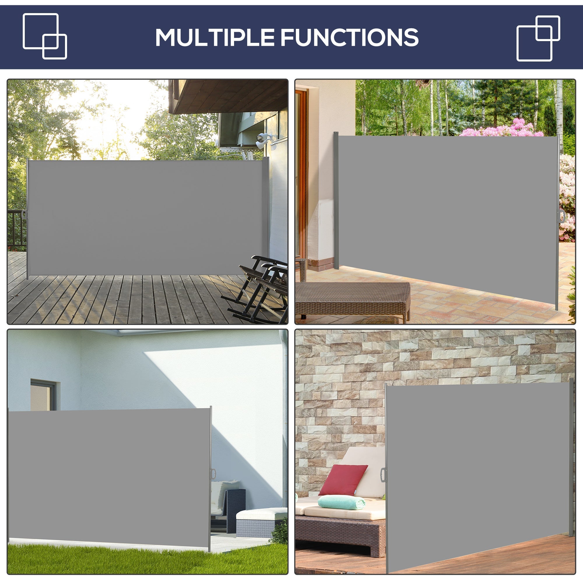 Outsunny 118" x 79"  Outdoor Folding Privacy Screen Retractable Side Awning Patio with Resistance to UV Rays and Wind Light Grey 