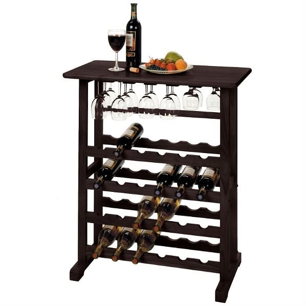 Floor-Standing Dark Espresso Brown 24-Bottle Wine Rack - Free Shipping 