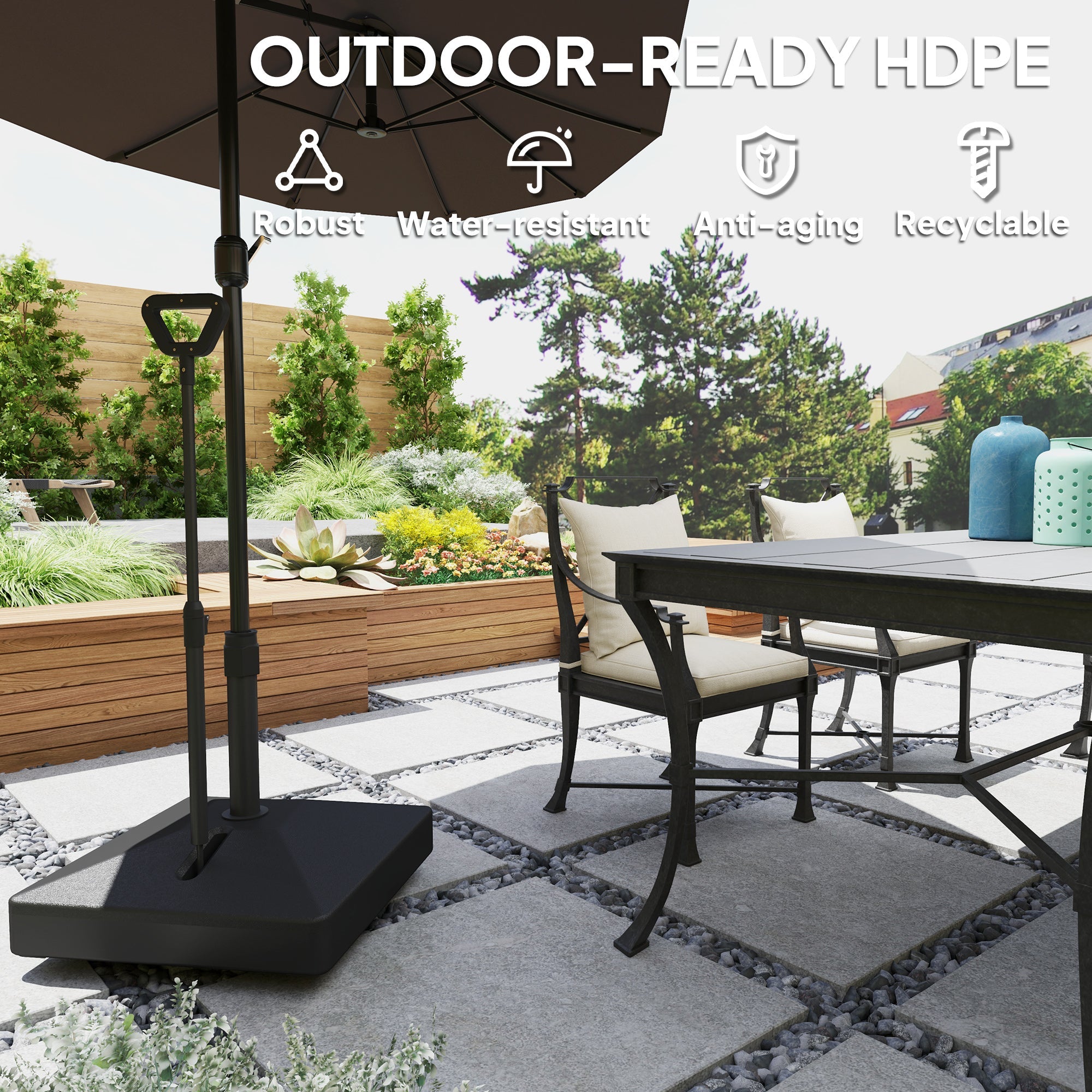 Outsunny Patio Umbrella Base with Adjustable Wheels and Handle, Outdoor Patio Umbrella Stand, Filled Up to 121lbs with Stand, 99lbs with Water for Garden Poolside, Black 